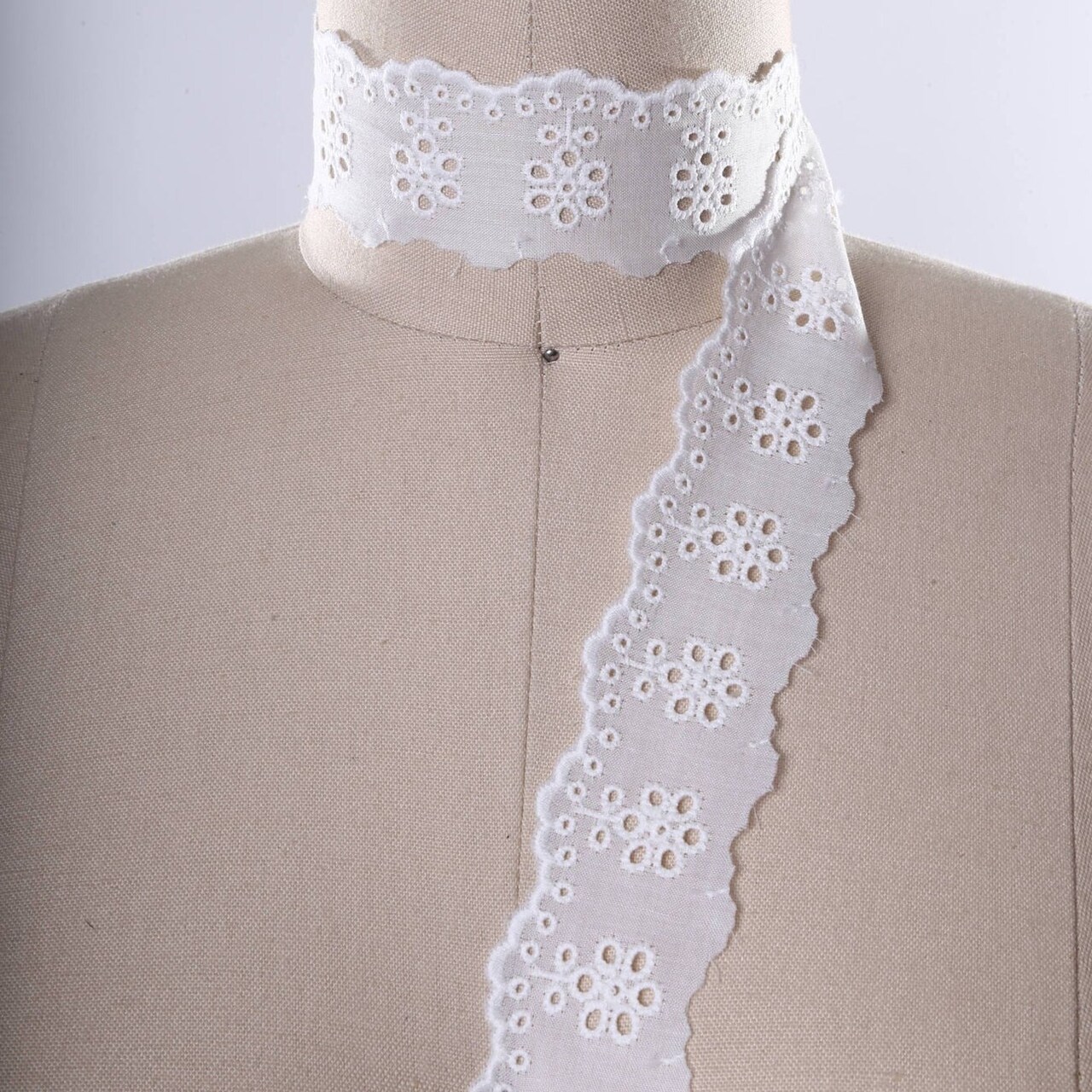 2 Yards White Cotton Lace Trim Multiple Sized Eyelets One Side Embroidered Edge 2 Inch Wide